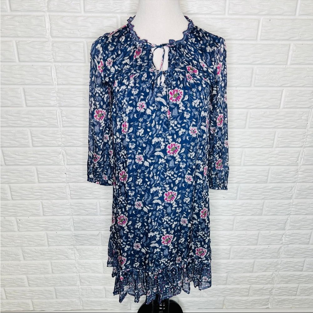 VINEYARD VINES Tiered Floral Print Ruffled Dress Blue Size XS